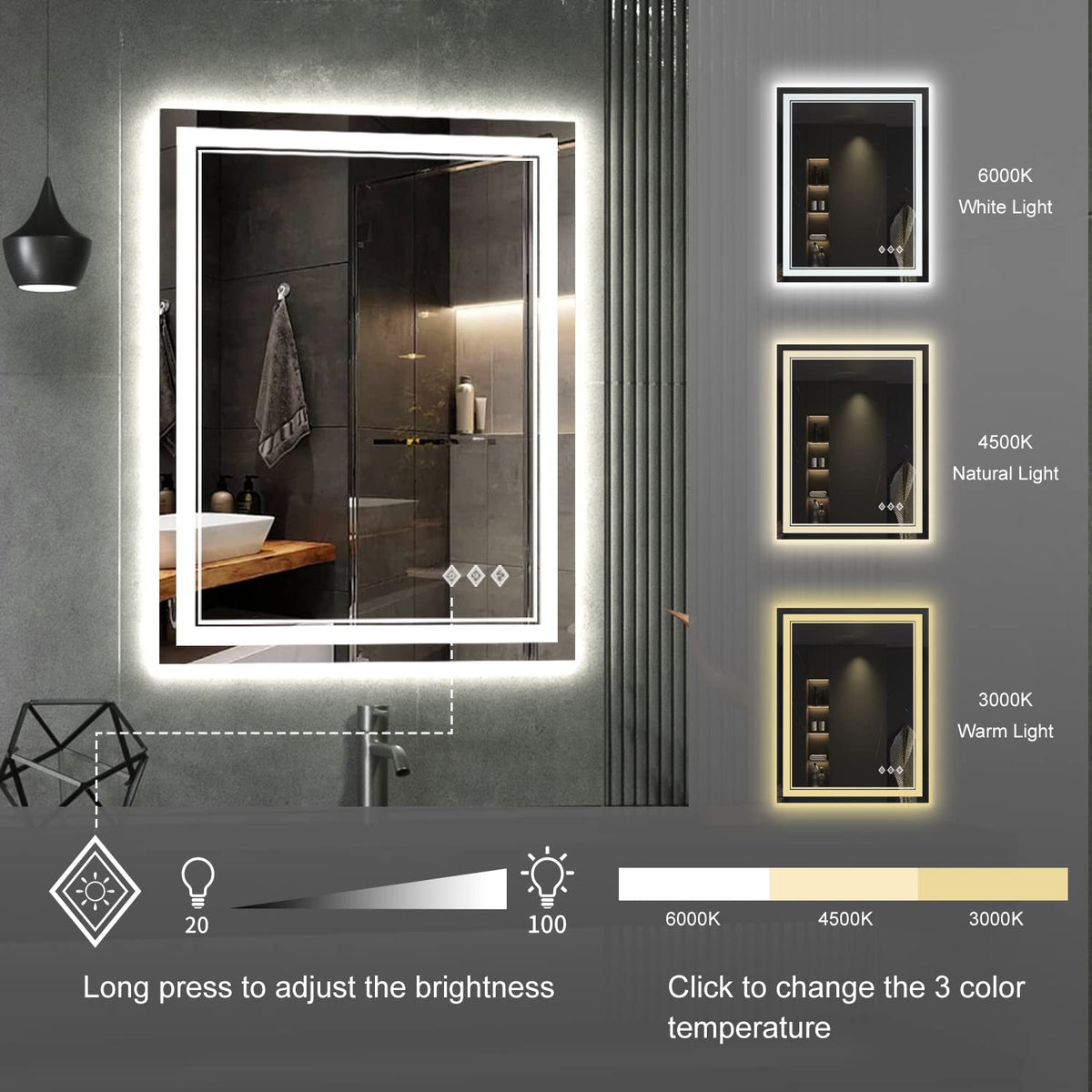 LED Bathroom Mirror (Front and Backlit / 32"L x 24"W)