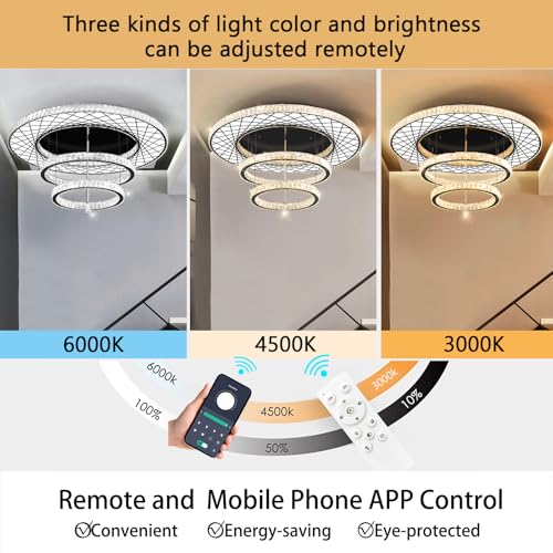 48 inch Large Size Glam Chandelier Crystal Ceiling Light for Living Room Chandeliers Lighting Fixtures with Remote Dimmable LED Light (48 inch / Black)