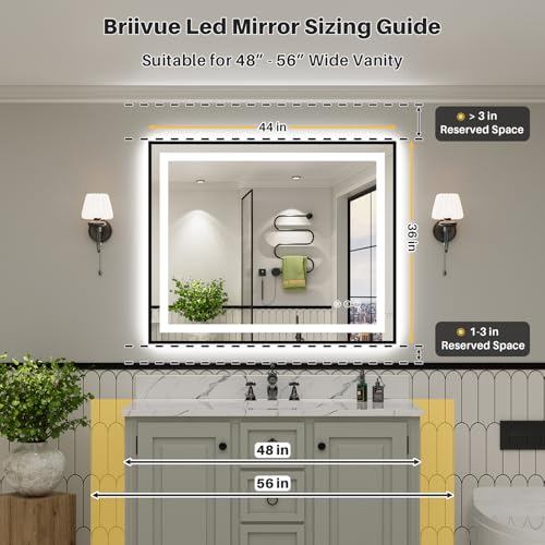 44x36 Inch LED Bathroom Mirror with Black Frame (Backlit+front Lit With Black Frame / 44"L x 36"W)