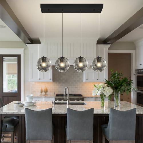 Kitchen Island Lighting Modern 4 Lights Linear Chandeliers for Dining Room (Smoke Grey / Rectangle 4-Light)