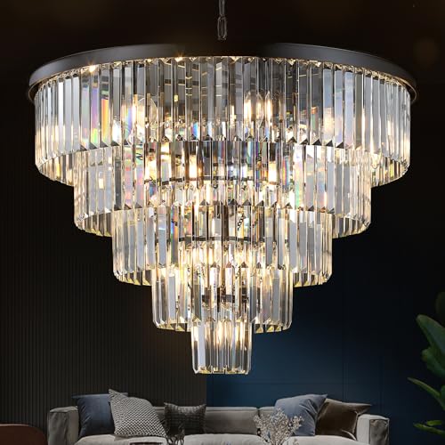 Black Crystal Chandeliers 16 Lights 30" Luxury Round Chandelier (Black / Large-30”)