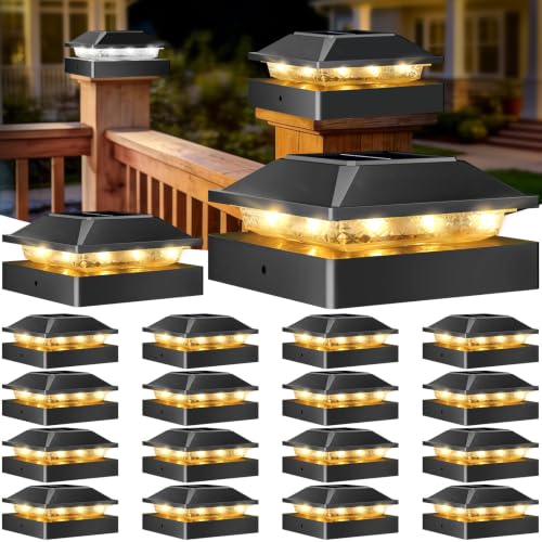 18 Pack Solar Post Cap Lights Outdoor (Black / 18 Packs)