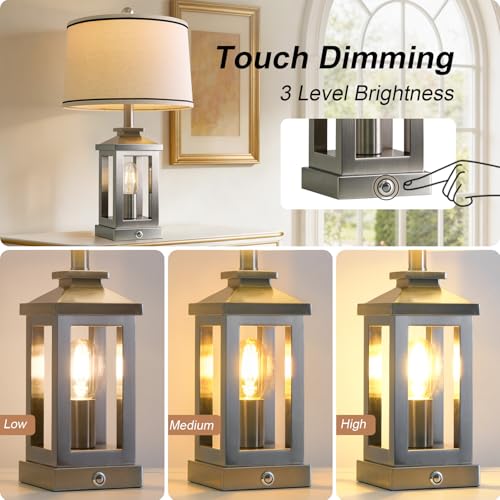 Modern Table Lamps Set of 2 for Living Room 23.75" Bedroom Nightstand Lamps (Silver)