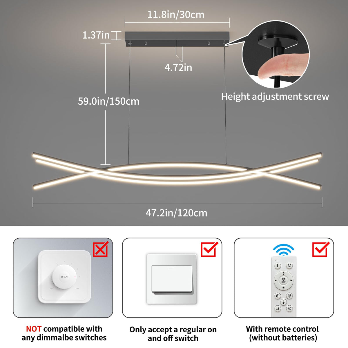 Modern Ceiling Chandelier Light (B-Black / 47in)