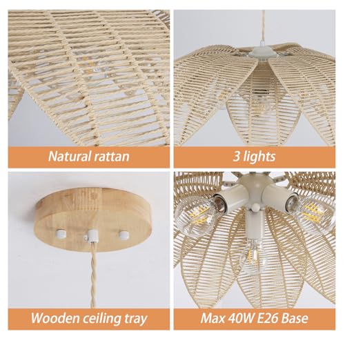 24”Hand Woven White Rattan Chandelier (DW-007-3B)