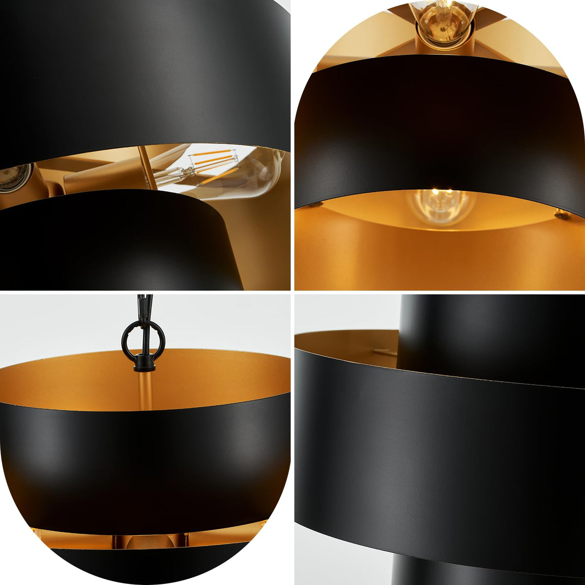 20” Matte Black Modern Chandelier 3 Round Classic Gold Metal Contemporary Industrial Pendant Light for Dining Living Room Kitchen Island (Black 2)