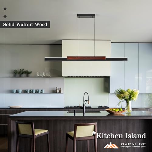 Modern LED Linear Pendant Light 52in Chandelier Lighting Dimmable (Black Wood / 51.2'')