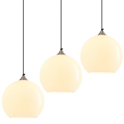 White Pendant Lights Kitchen Island 3 Pack (Milky White / L - 9.84 in)