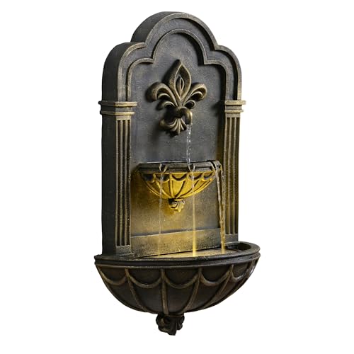 Fleur-de-lis Outdoor Water Fountain, Black & Gold (Black & Gold)