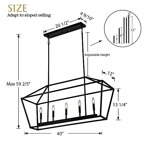 40in Black Linear Cage Chandelier (Black)
