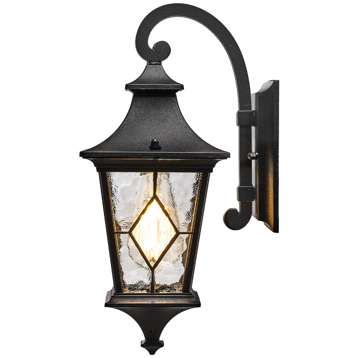 Outdoor Sconce Lights Black Porch Lights Outdoor Aluminum Waterproof Exterior Lighting Fixtures with Water Ripple Handmade Solder Glass E26 Socket (Black / 14.6inch)