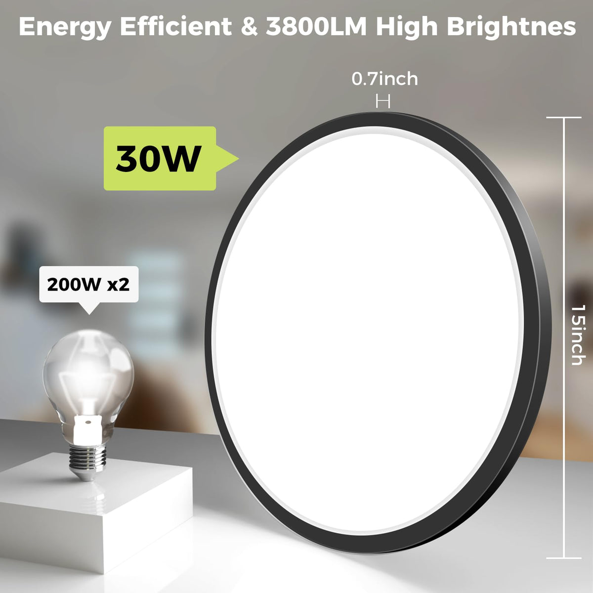 2Pack LED Flush Mount Ceiling Light Fixture (Black / 15Inch-2pack)