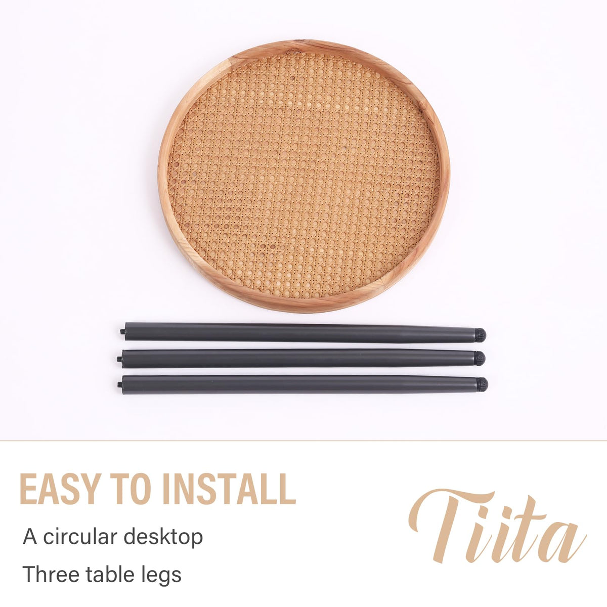 2 Pack Rattan Round Side Tables (Wood Rattan)