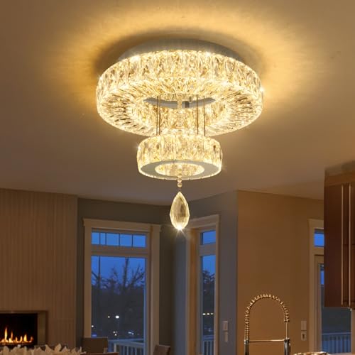 Modern Chandelier Bedroom Light Indoor LED Dimmable Lights Ceiling Chandeliers for Dining Room Kitchen Entryway Silver 20W LEDs Fixtures 1600 Lumens (Silver / W12")