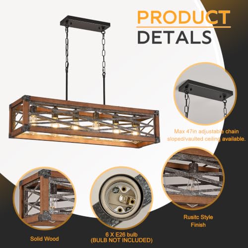 Farmhouse Kitchen Island Lighting 6 Lights Wood Rectangle Chandelier (6 Light Cross)