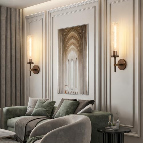 19.5" Knurled Brass Wall Sconces Set of 2 (Bronze-Crackle Tube / 19.5″-2 Pack)