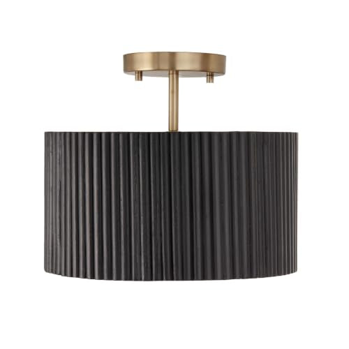 Capital Lighting 250711KR Donovan Modern Mango Wood Drum Convertible Semi Flush (Black Stain and Matte Brass)
