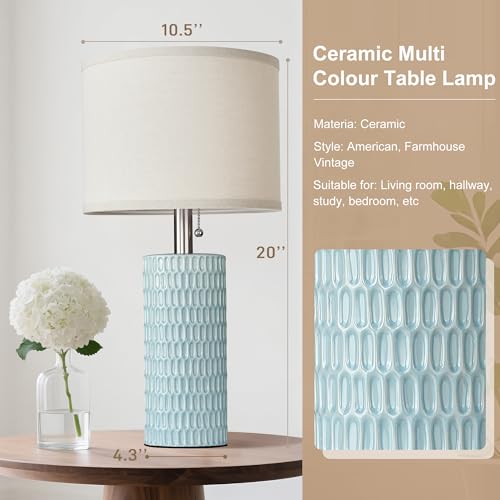 20.5”Modern Ceramic Table Lamps for Bedroom Set of 2 (Sky Blue-1)