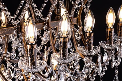 Crystal Chandelier Farmhouse Rectangle Chandeliers for Dining Room (Transparent / 34 inch)
