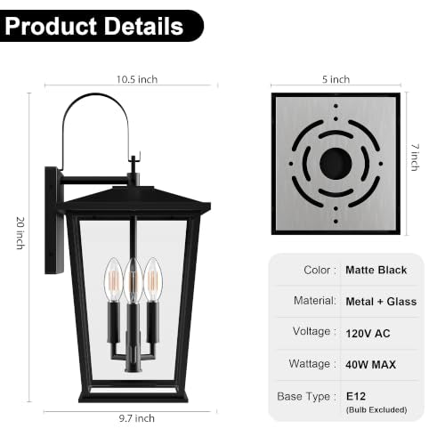 Modern Outdoor Wall Sconce Fixture 20 1 (Black-20.5in 1PCS / Non Dusk to Dawn)