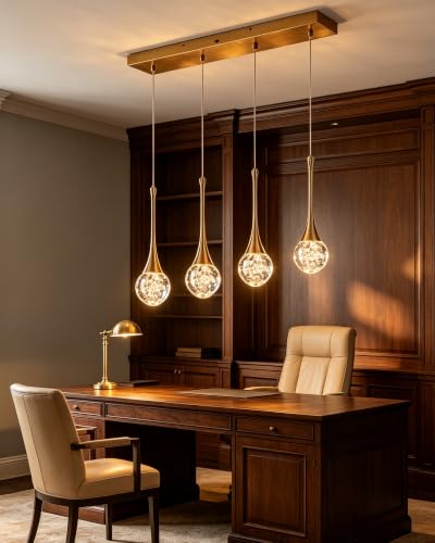 4 Light Brushed Gold Crystal Chandelier (Gold / Rectangle Pendant 4-Light)