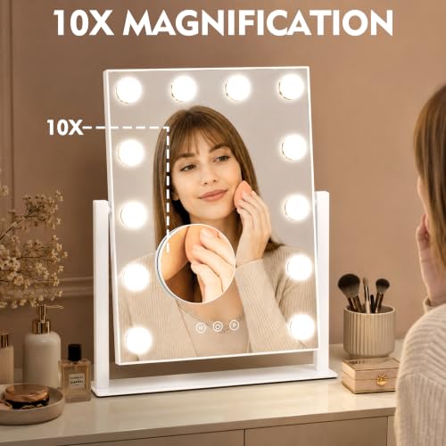 13x16 inch Hollywood Vanity Mirror with Lights (White / 16.1"L x 13"W)
