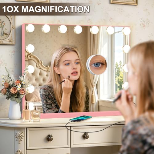 Pink Hollywood Vanity Mirror with Lights (Pink / 23"L x 18"W)