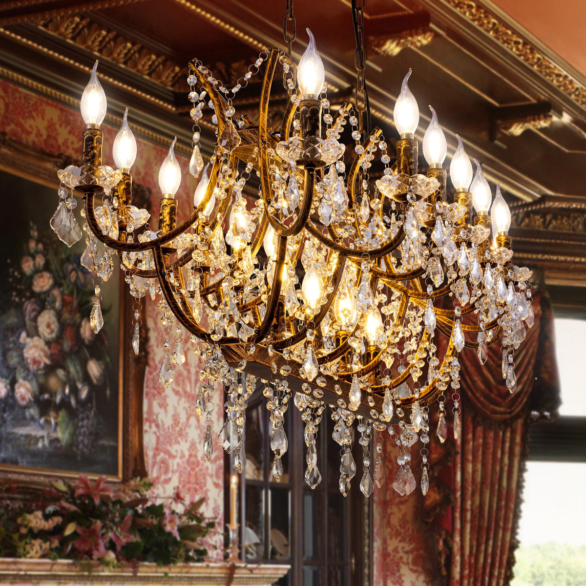 Crystal Chandelier 18 Lights Vintage Dining Room Light Fixture (Transparent / 40 inch)