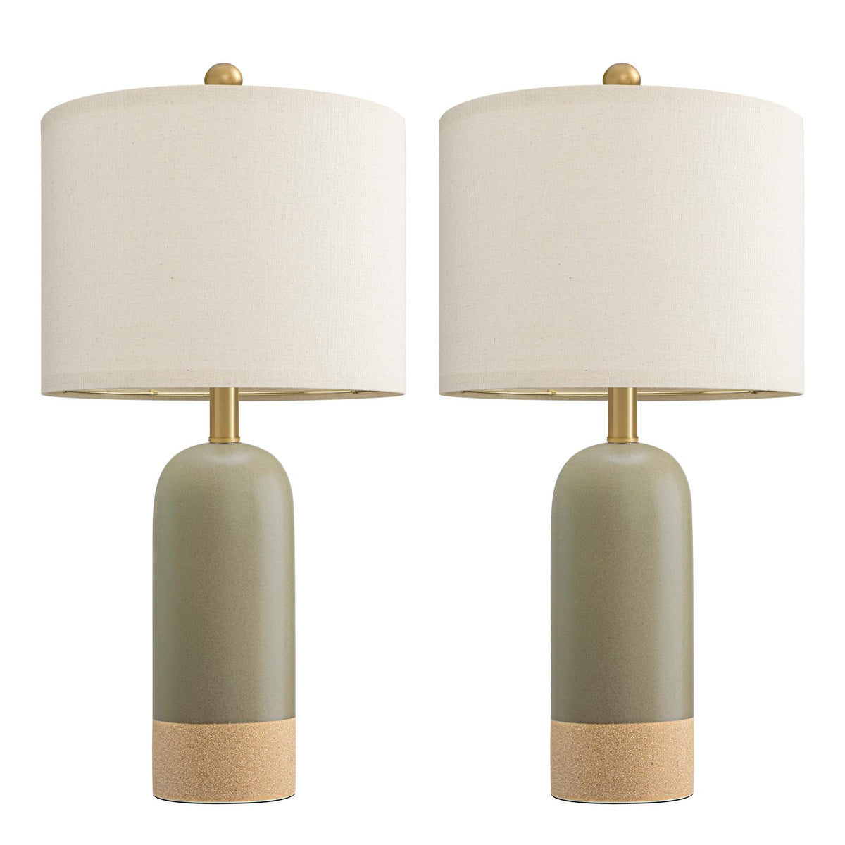 24'' Matte Green Table Lamps Set of 2 for Bedroom (Green & Sand Beige)
