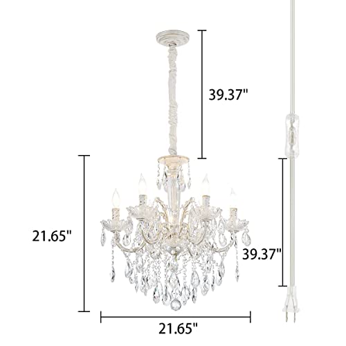 6 Lights K9 Crystal Candle Chandelier Modern Luxurious Light Candle Pendant Lamp Ceiling Living Room Lighting Plug in Chandelier for Dining Living Room Bedroom Hallway Entry (W6039-6-White)