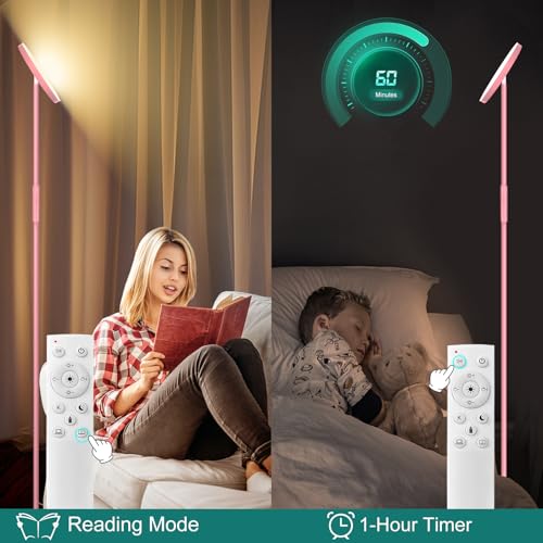 Floor Lamp Upgraded 40W 4000LM Super Bright Torchiere LED Floor Lamps for Living Room (40W Pink)