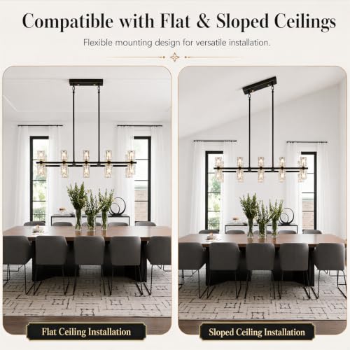 24 Light Linear Crystal Chandelier for Dining Room Kitchen Island 36inch (Black+gold(20Lights）)