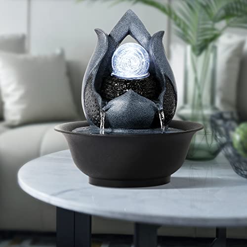 Water Fountains Indoor Waterfall Fountain Tabletop Fountain with LED Light Water Feature Indoor Zen Meditation for Home and Office Indoor Spaces Decor