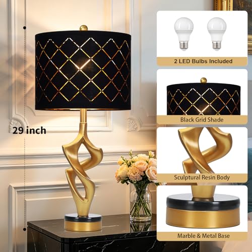 29" Tall Black and Gold Table Lamps Set of 2 for Living Room (Black & Gold (2 Pack))