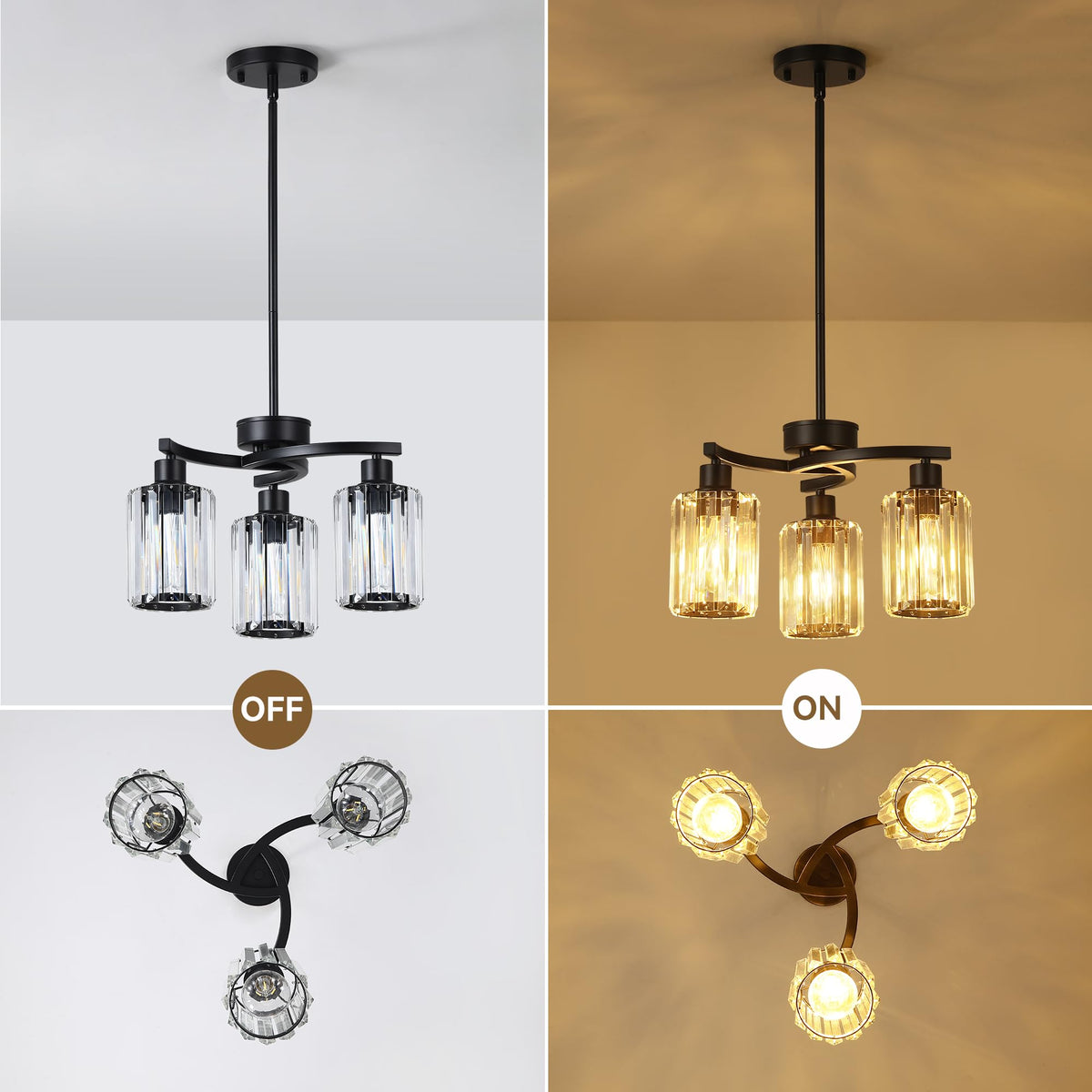 3 Light Black Crystal Chandelier (Black&Crystal / 3-Light)