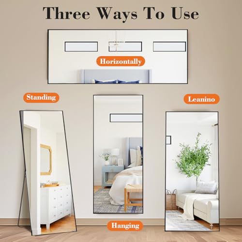 Full Length Floor Mirror 65"x24" (Black-rect / 65"L x 24"W)