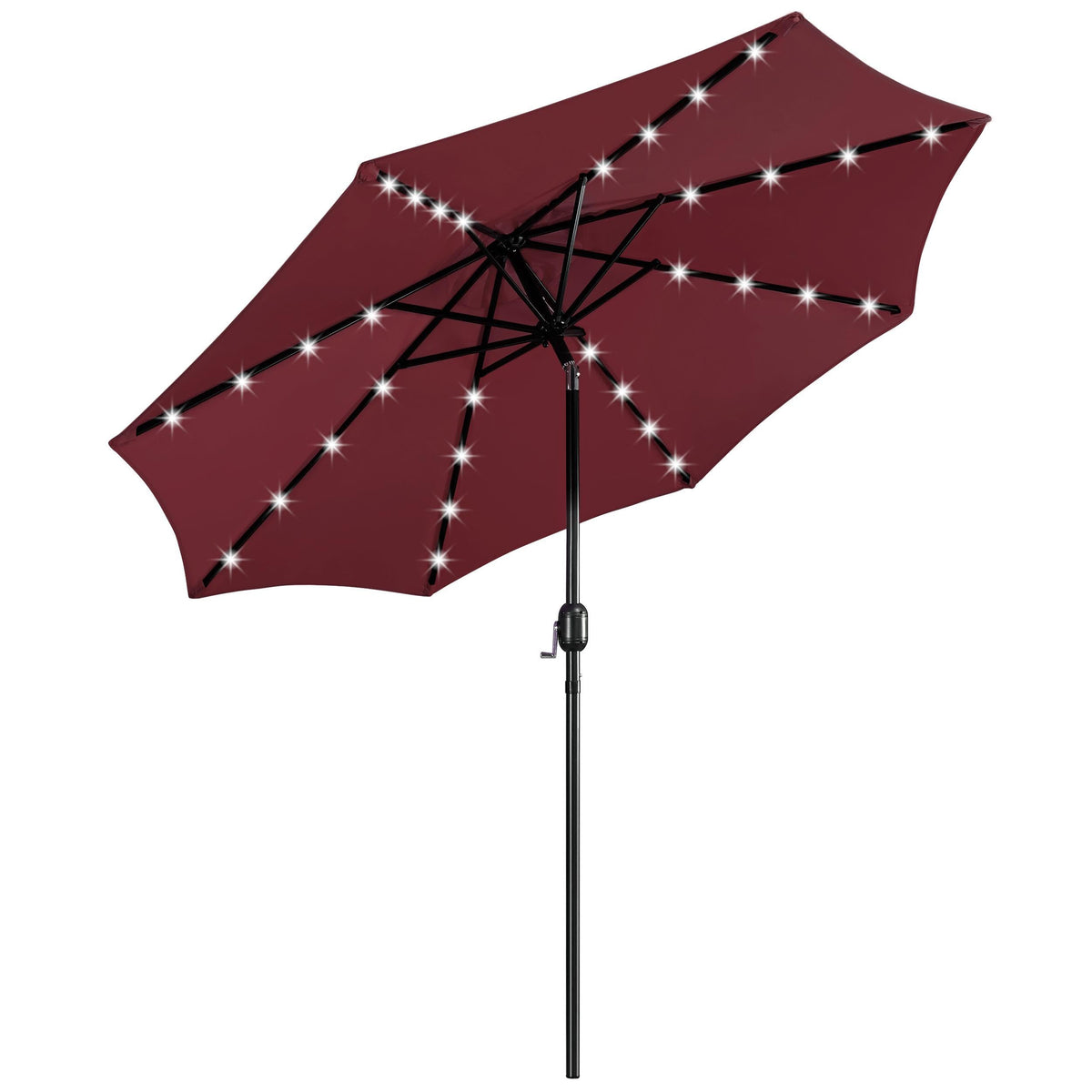 9FT Solar Patio Umbrella w (Burgundy / 9FT)