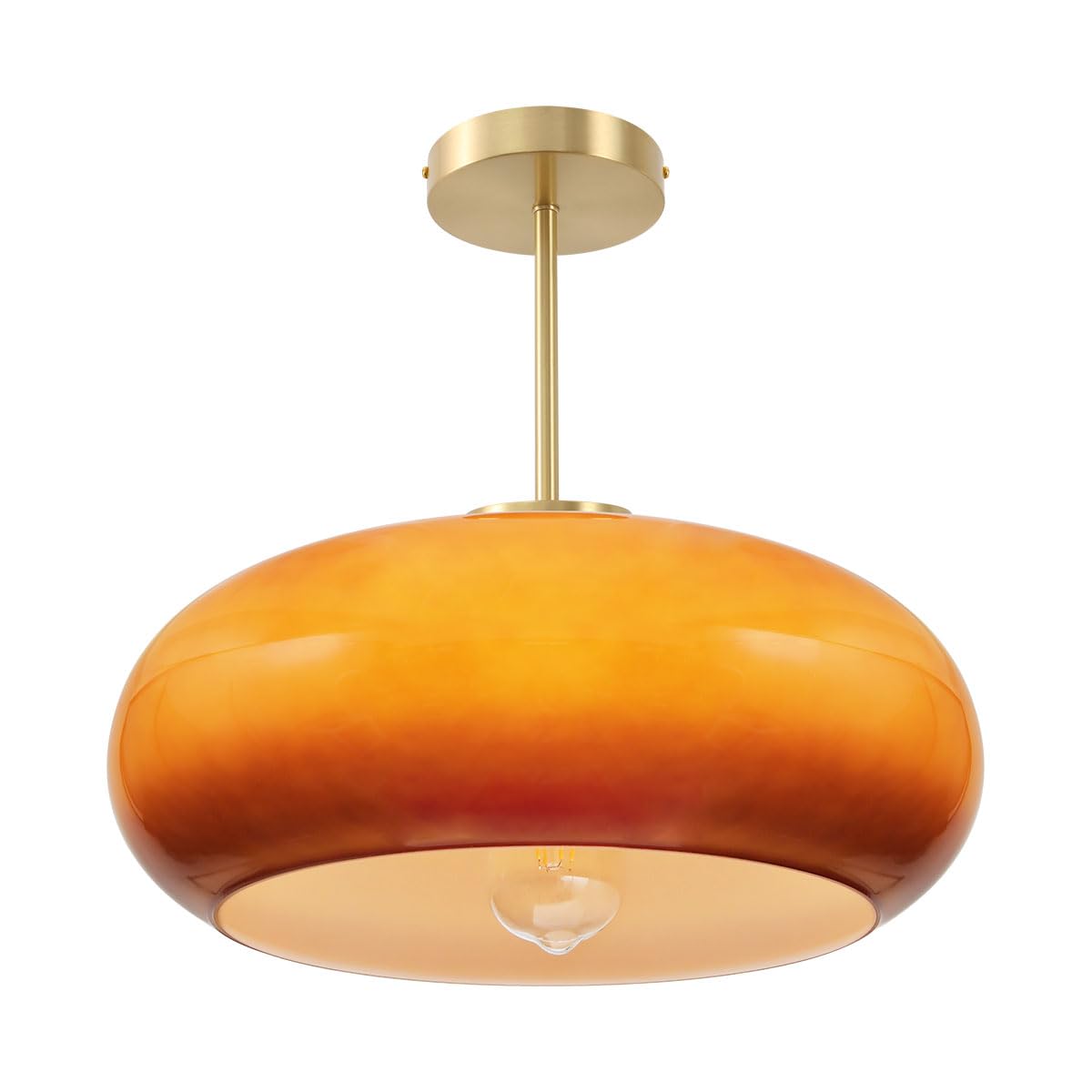 Large Glass Semi Flush Mount Ceiling Light 15.7″Dome Orange Shade (15.7″-Orange)