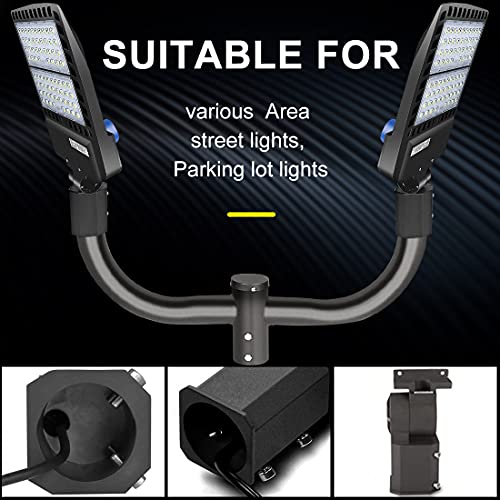 Double Bullhorn Bracket LED Parking Lot Light 180 Degree Mounting Bracket Round Pole Double L Mounts Tenons for 2 Pack Dusk to Dawn Outdoor LED Shoebox Area Light Street Lighting Stadium fixture (Bullhorn Bracket-1 Pack-Pole Mount)