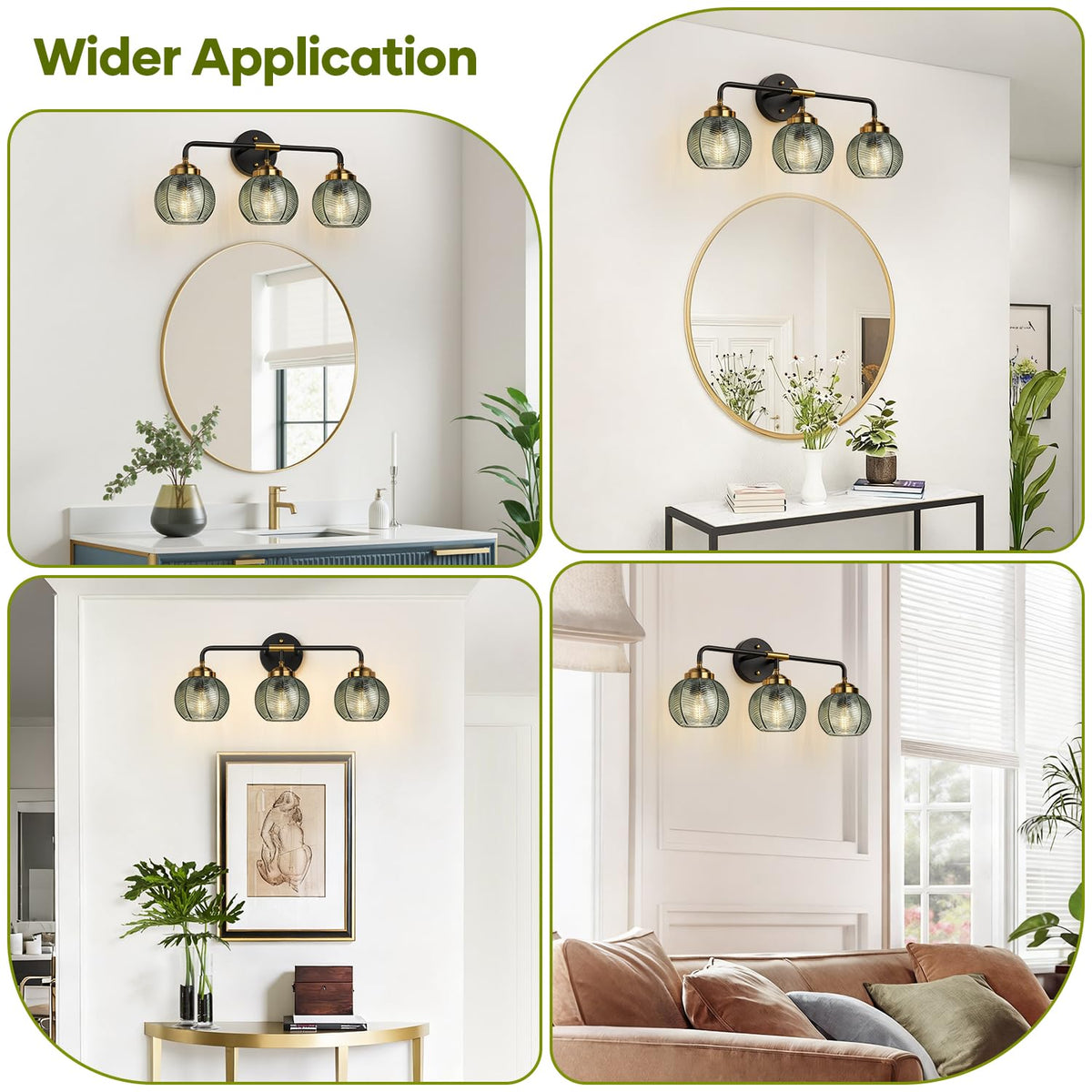 Bathroom Light Fixtures (Green Glass / 3-Light)