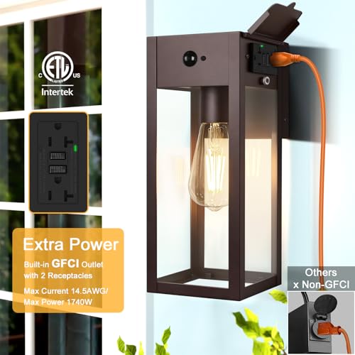 Porch Lights with GFCI Outlet (Brown / 11.88" (1-Pack))