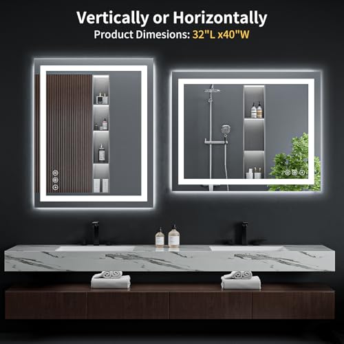 32"x40" LED Bathroom Mirror with Lights (Frontlit & Backlit / 40"L x 32"W)