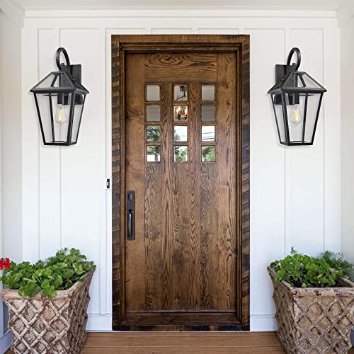 Large Outdoor Light Fixtures Wall Mount 21'' Waterproof Exterior Wall Lanterns with Glass (Black - 1 PACK / Large)