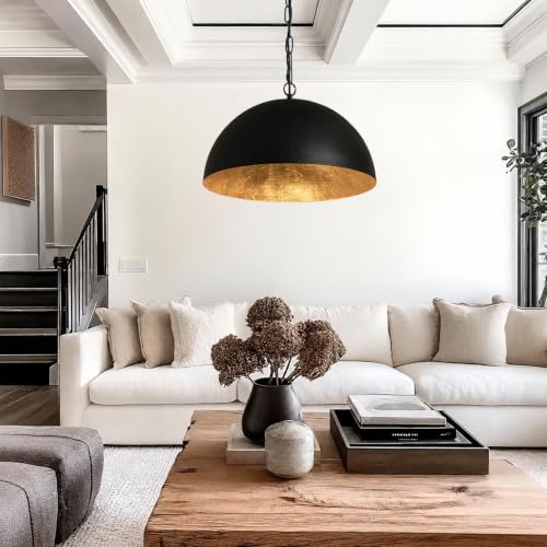 23 Inch Large Black+Gold Pendant Light (Black+Gold / 23" Dome)