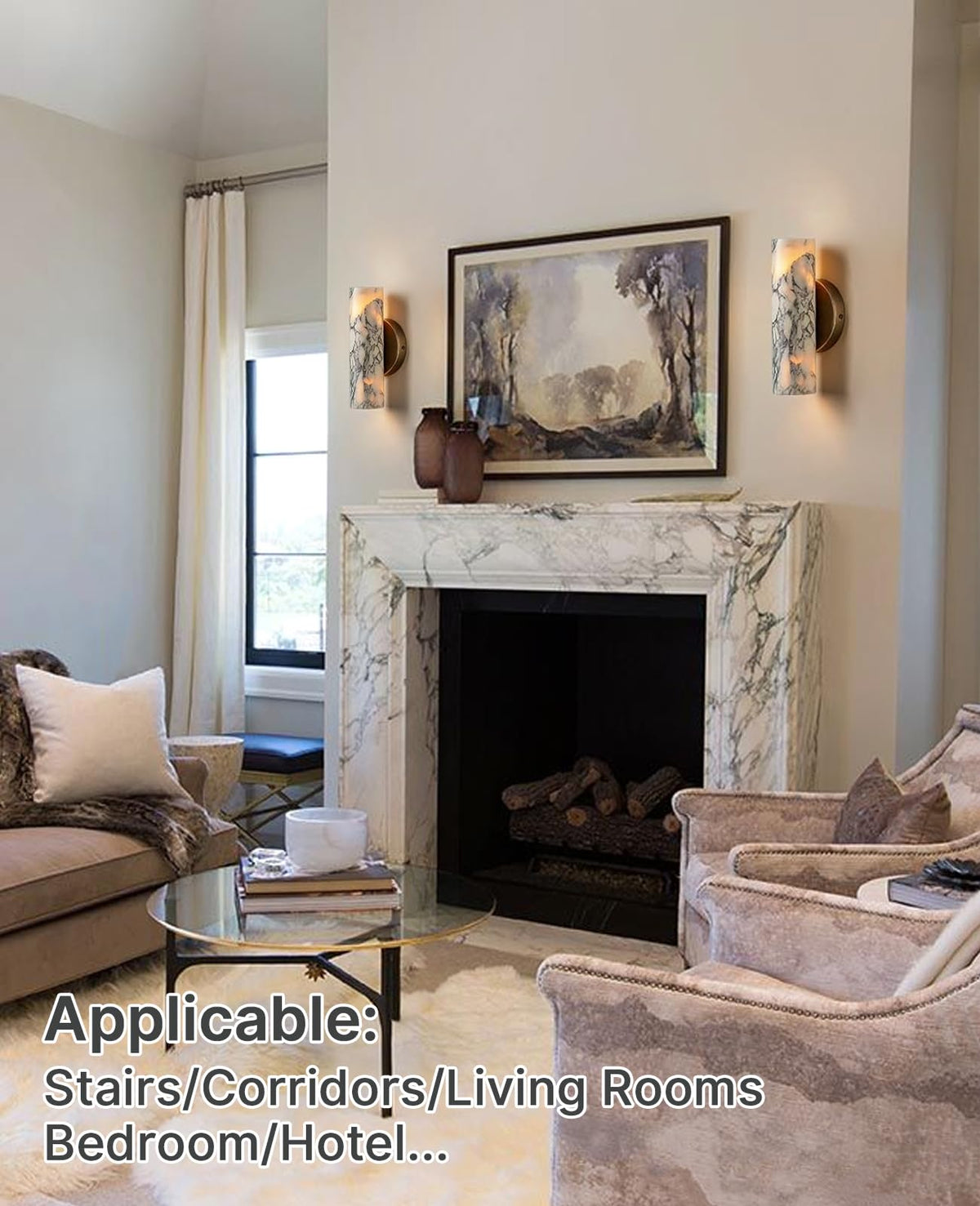 9.84" Natural Marble Wall Sconces Set of 2