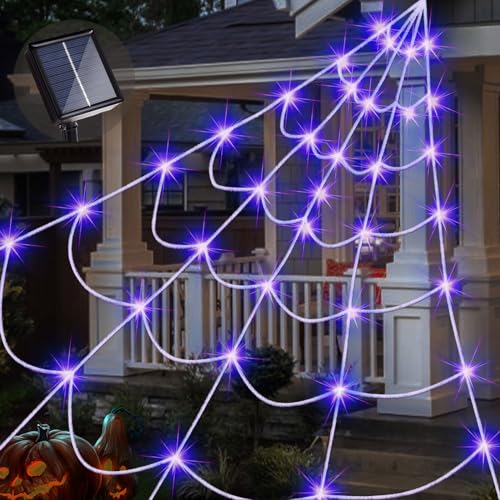 Outdoor Solar Powered Halloween Decorations Spider Web Lights (Purple)