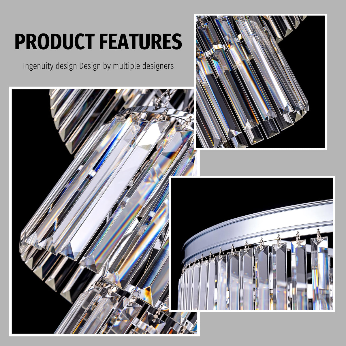 Large Crystal Chandelier 31.5 inch (31.5 Inches / Chrome)
