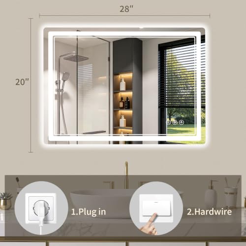 20"x28" LED Bathroom Mirror with Lights (28"L x 20"W)