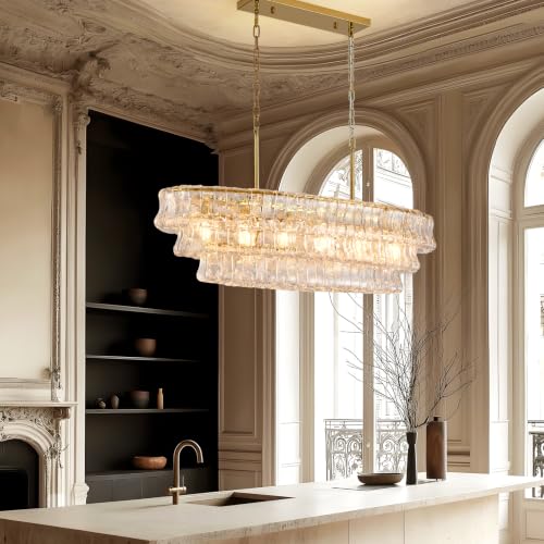 39in Large Chandelier Gold (Rectangle Clear & Gold Chain / 39.37in)