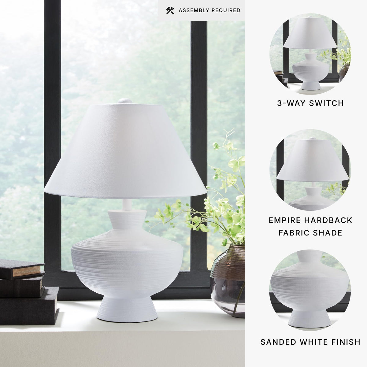Harelwood Modern White Textured Table Lamp (White / Table Lamp)